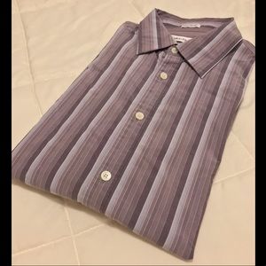 Purple Stripe Collared Long Sleeve Button Up Shirt
